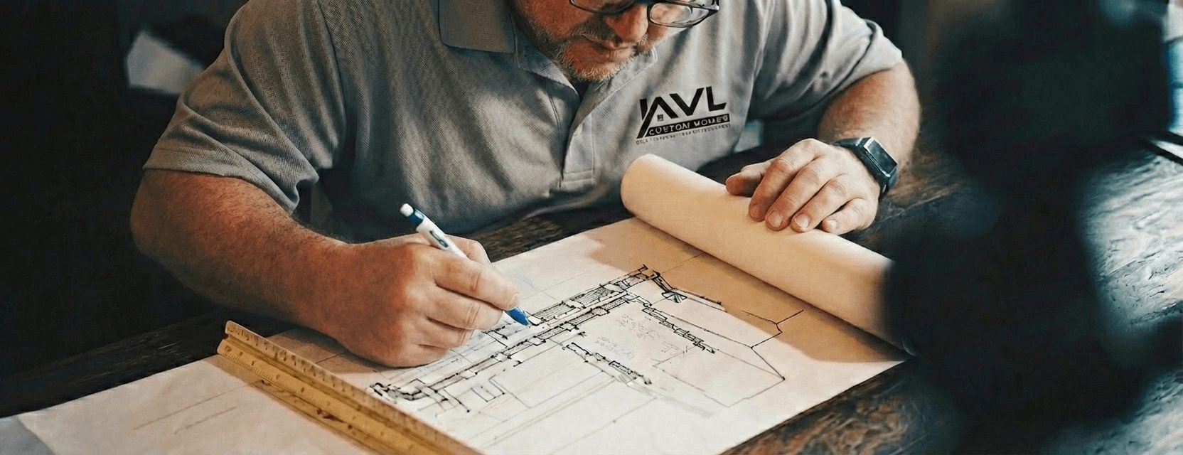 Ali Vaez, founder of AVL Custom Homes, reviewing architectural plans