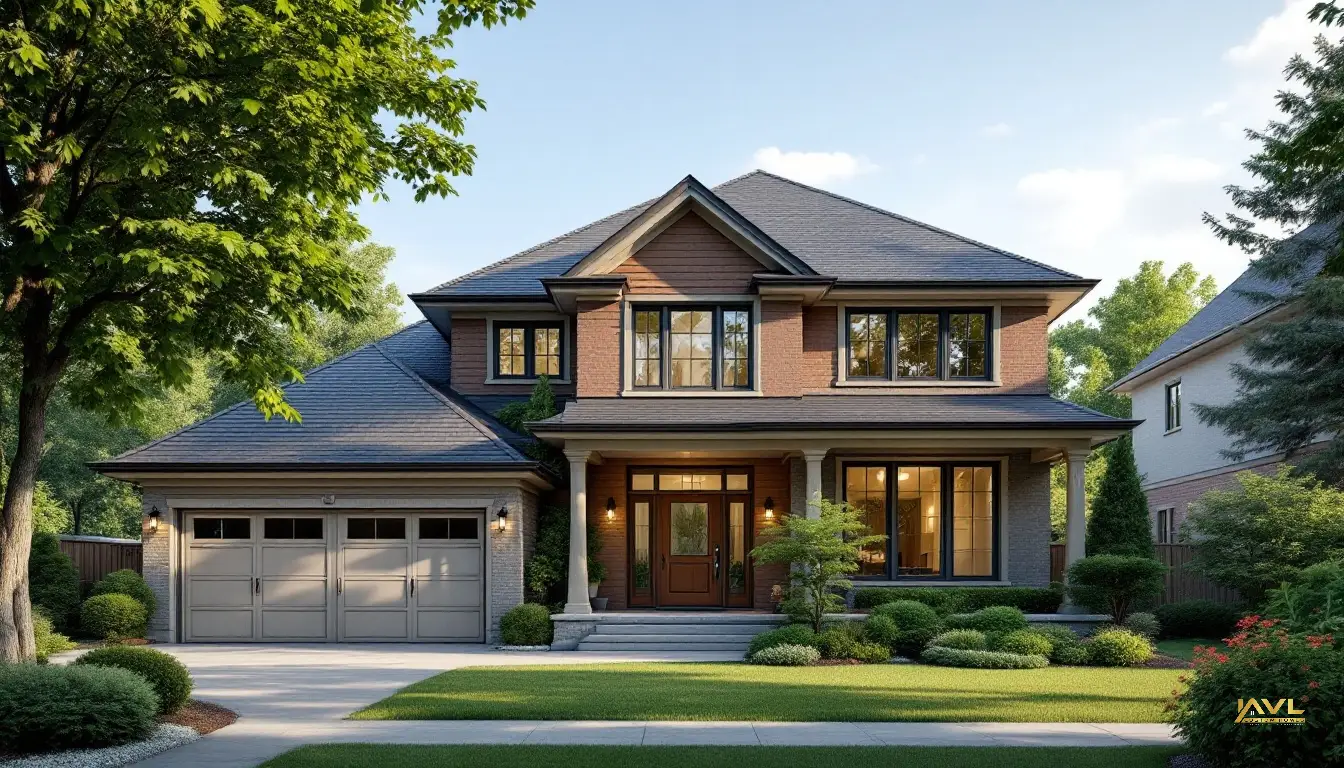 Markham detached home roof edge with clean gutters and downspout directing summer storm runoff away from the foundation