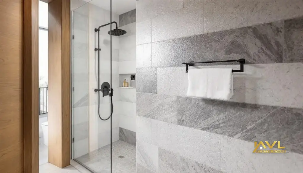 Ensuite finishes and waterproofing details for a North York raised bungalow bathroom