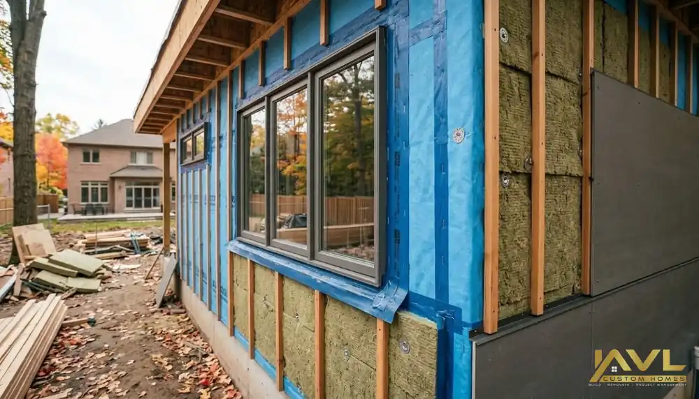 Fall garden suite exterior construction on a Vaughan detached home lot before ground freeze